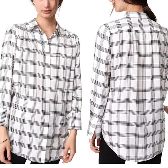 LOFT Black/white windowpane Button Down Shirt S Small - Picture 1 of 8